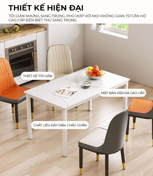 Bàn ăn vân đá cao cấp hiện đại, sang trọng cho không gian sống - GM213