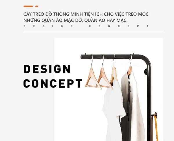 Cây treo quần áo uốn khung đen đế gỗ trắng hiện đại - GM91