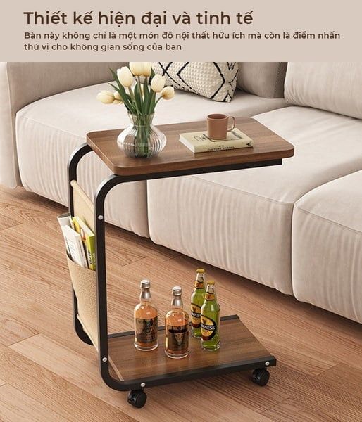 Bàn Trà Gỗ Chữ U Đa Năng Tích Hợp Bánh Xe Di Động, Lắp Đặt Dễ Dàng - Nội Thất IGA - GM102