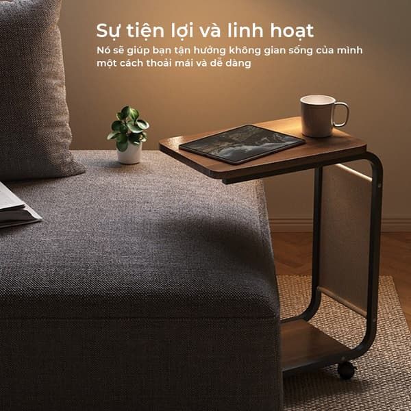 Bàn Trà Gỗ Chữ U Đa Năng Tích Hợp Bánh Xe Di Động, Lắp Đặt Dễ Dàng - Nội Thất IGA - GM102