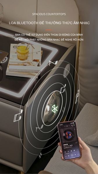 Tab đầu giường bọc da thông minh tích hợp đèn LED, sạc hiện đại - GA36