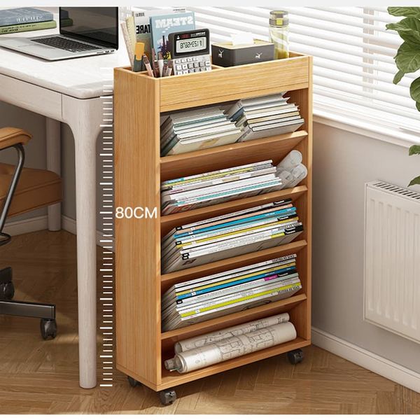 Kệ Sách Ngăn Chéo GAPI Có Bánh Xe Màu Gỗ - GP189