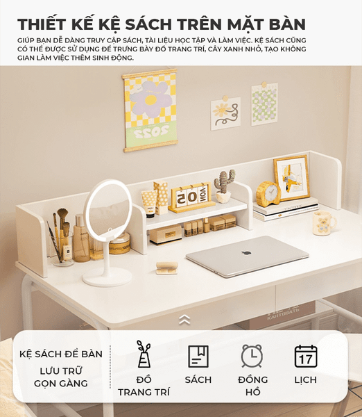 Bàn Làm Việc Có Ngăn Kéo Tích Hợp Kệ Sách Đa Năng Gỗ MDF GAPI - GM162