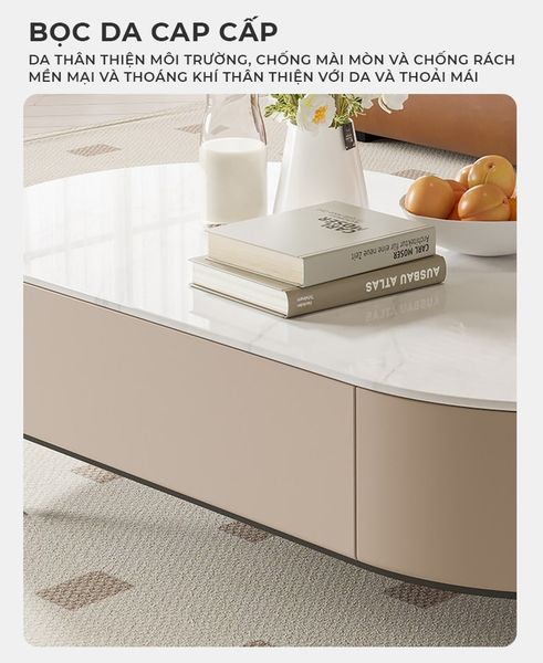 Bàn Trà Sofa Hình Oval Bọc Da Cao Cấp GAPI - GM155