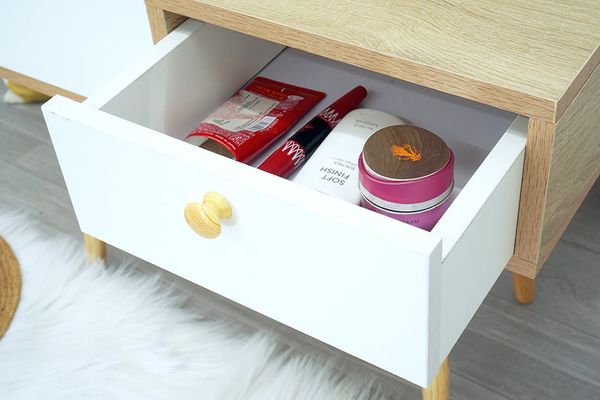 Bàn Trang Điểm GAPI Ngồi Bệt Gỗ MDF Màu Trắng-Vân Gỗ - GP143