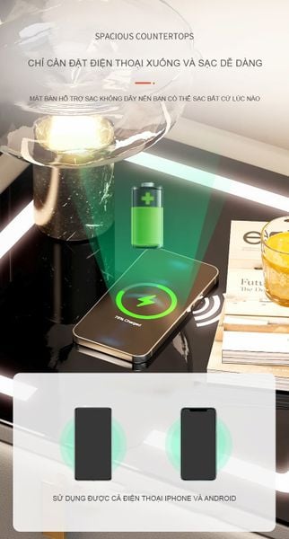 Tab đầu giường bọc da thông minh tích hợp đèn LED, sạc hiện đại - GA36