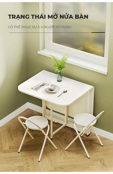 Bàn Ăn Thông Minh Gấp Gọn Full Trắng Tinh Tế - GM202