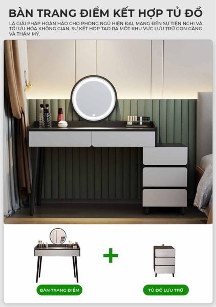 Bàn Trang Điểm Đen Trắng Hiện Đại Kết Hợp Tủ Lưu Trữ - GP367