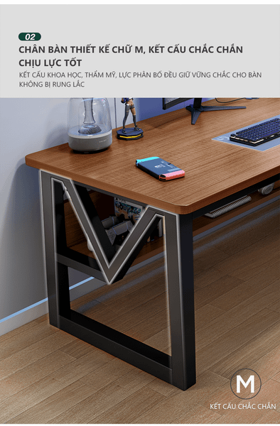 Bàn Gaming Chân Sắt Hộp Gỗ - GM68
