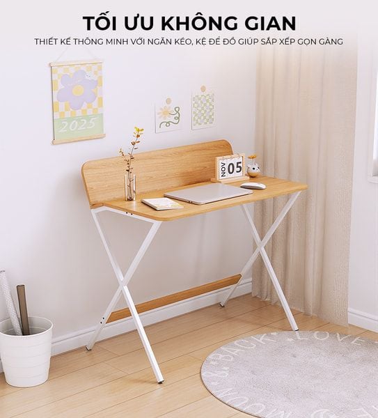 Bàn Làm Việc Khung Trắng Vân Gỗ - GM210.13