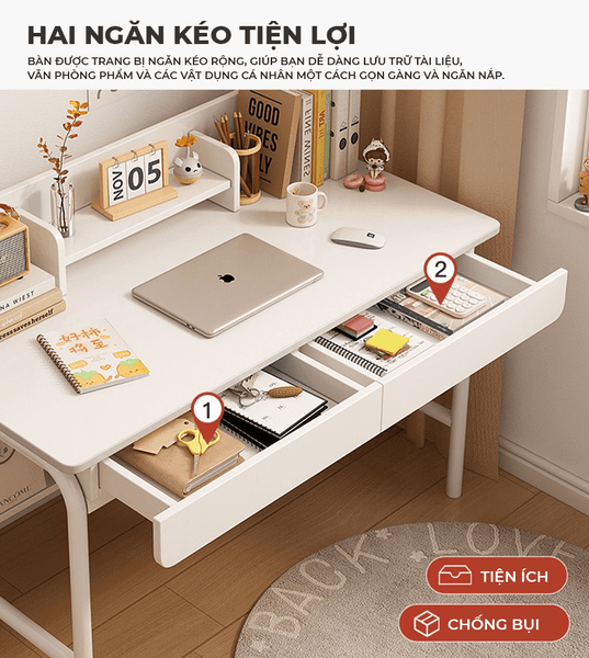 Bàn Làm Việc Có Ngăn Kéo Tích Hợp Kệ Sách Đa Năng Gỗ MDF GAPI - GM162