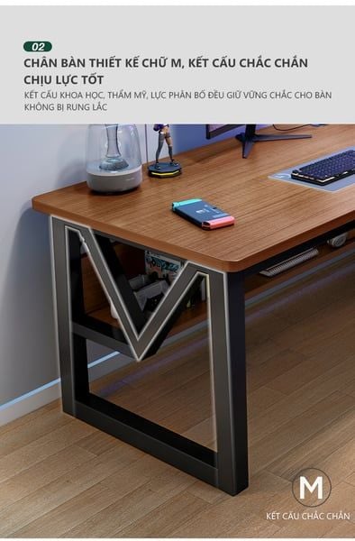 Bàn Làm Việc - Bàn Học Chân Sắt Có Ngăn Tủ Nhỏ Để Đưng Đồ Siêu Tiện Lợi - Nội Thất IGA - GM68
