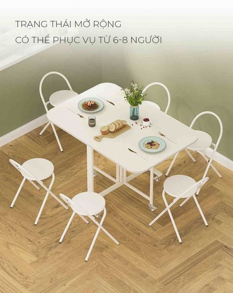Bàn ăn thông minh gấp gọn full trắng GM194