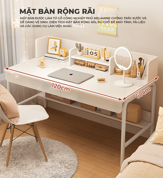 Bàn Làm Việc Có Ngăn Kéo Tích Hợp Kệ Sách Đa Năng Gỗ MDF GAPI - GM162