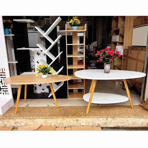 Bàn trà hình trứng 2 tầng trắng - GP56