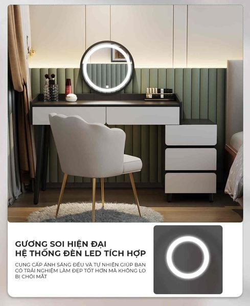 Bàn Trang Điểm Đen Trắng Hiện Đại Kết Hợp Tủ Lưu Trữ - GP367