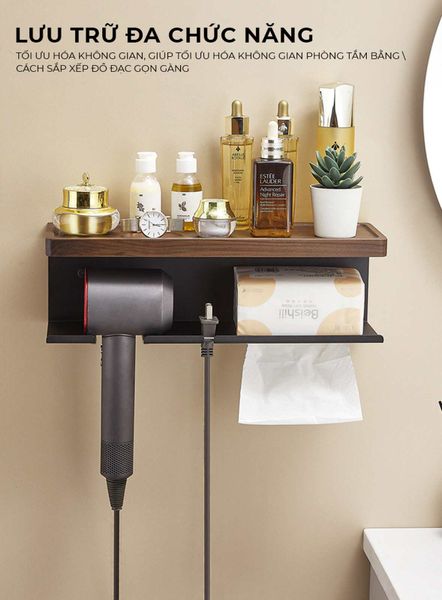 Kệ nhà tắm kim loại kết hợp gỗ vân sồi - GM197
