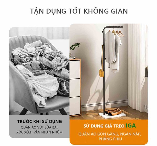 Cây treo quần áo uốn khung đen đế gỗ trắng hiện đại - GM91