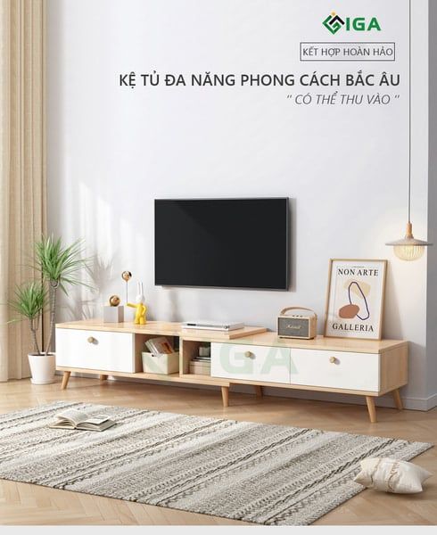 Kệ Tivi Thông Minh Xếp Gọn Linh Hoạt Kèm Ngăn Tủ Kéo Tiện Lợi - Nội Thất IGA - GP218