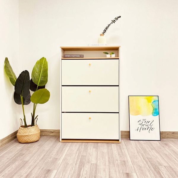 Tủ Giày Thông Minh GAPI Mutil 3 Tầng Màu Trắng Phối Gỗ - GP112