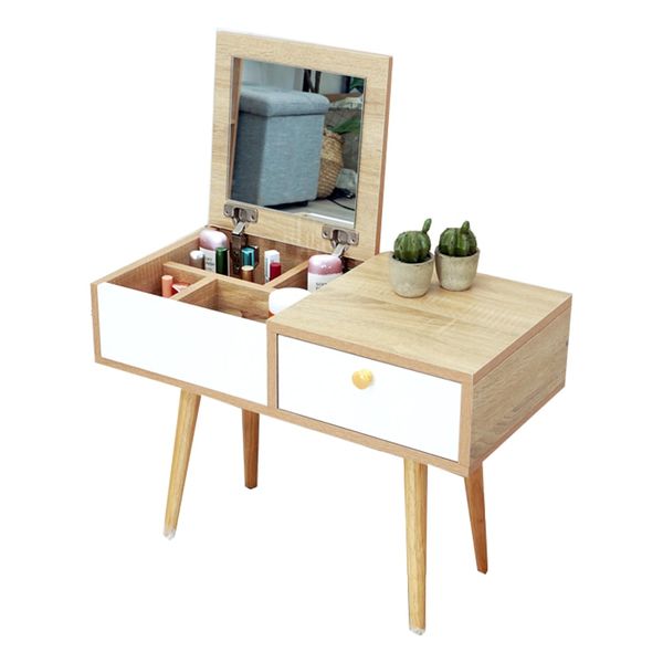 Bàn Trang Điểm GAPI Ngồi Bệt Gỗ MDF Màu Trắng-Vân Gỗ - GP143