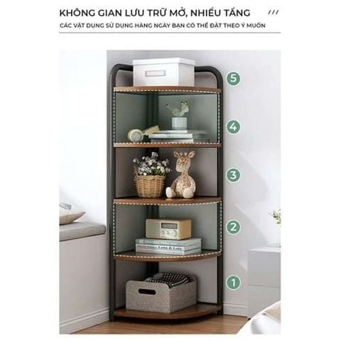 Kệ góc chữ V thép ống D16 (khung đen + gỗ óc chó ) GM130