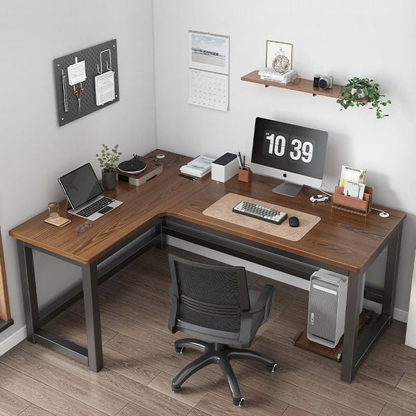 Bàn Học Thông Minh Chữ L Đen Gỗ Óc Chó Hiện Đại IGA - GM126