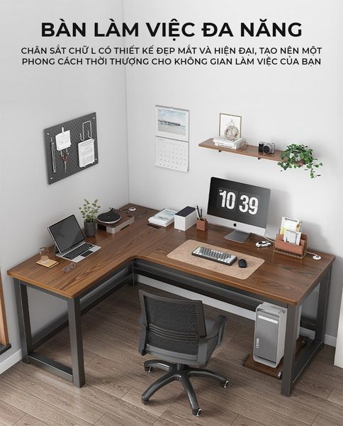 Bàn Học Thông Minh Chữ L Đen Gỗ Óc Chó Hiện Đại IGA - GM126