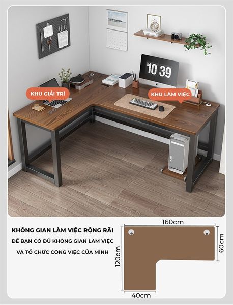 Bàn Học Thông Minh Chữ L Đen Gỗ Óc Chó Hiện Đại IGA - GM126