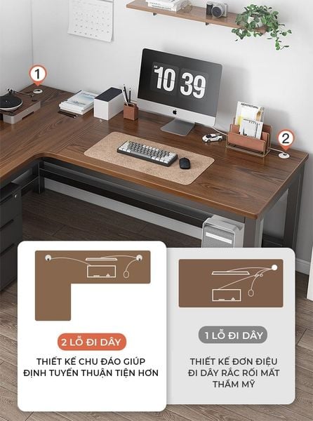 Bàn Học Thông Minh Chữ L Đen Gỗ Óc Chó Hiện Đại IGA - GM126