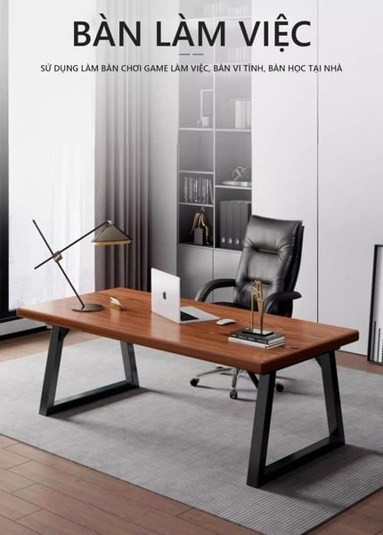 Bàn Văn Phòng Khung Sắt Sơn Tĩnh Điện Mặt Gỗ Công Nghiệp Chống Xước - Nội Thất IGA GM121