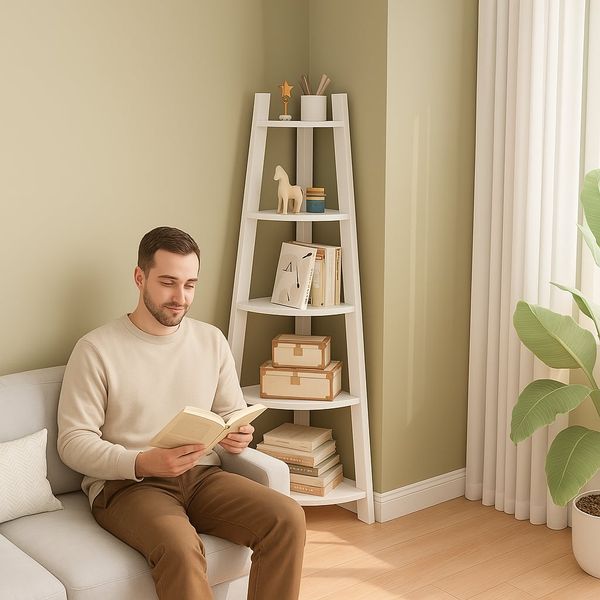 Kệ Góc Đa Năng Corner 5F Gỗ MDF Màu Trắng-Vân Gỗ - GP115