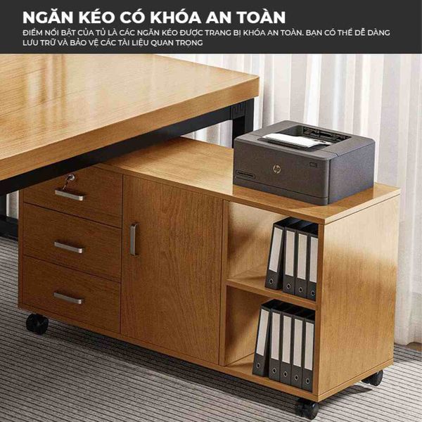 Combo Bàn Kết Hợp Tủ Hồ Sơ Khung Sắt Đen Mặt Gỗ - GM190