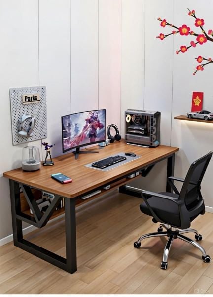 Bàn Làm Việc - Bàn Học Chân Sắt Có Ngăn Tủ Nhỏ Để Đưng Đồ Siêu Tiện Lợi - Nội Thất IGA - GM68