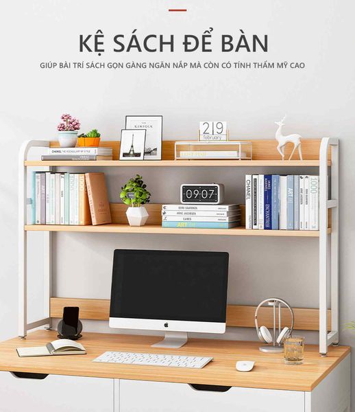 Kệ Sách Để Bàn Trắng Vân Gỗ - GM118