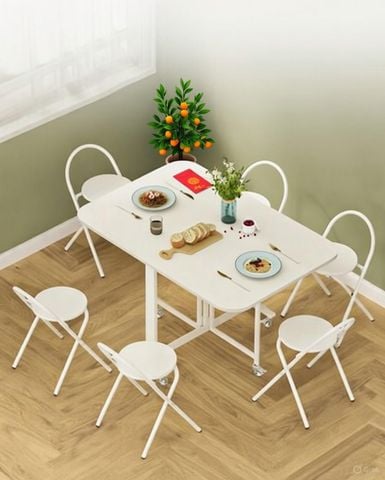 Bàn ăn thông minh gấp gọn full trắng GM194