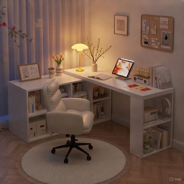 Bàn làm việc tích hợp nhiều tủ đề đồ 6-8 ngăn xoay 360 độ - Nội thất IGA - GP368