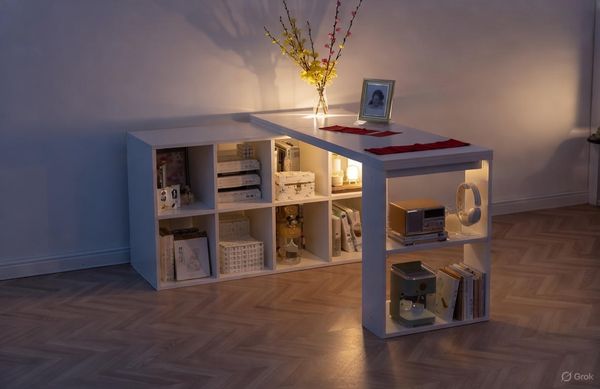 Bàn làm việc tích hợp nhiều tủ đề đồ 6-8 ngăn xoay 360 độ - Nội thất IGA - GP368