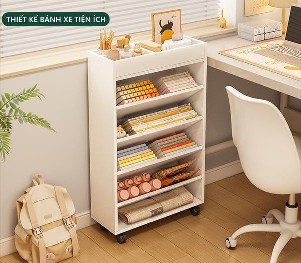 Kệ Sách Gỗ Ngăn Chéo Tích Hợp Bánh Xe Chắc Chắn - Nội Thất IGA - GP189