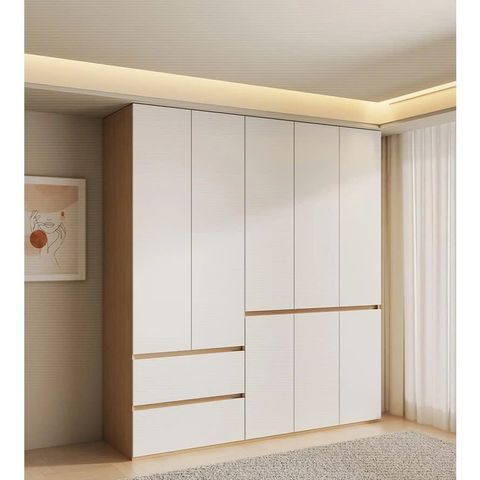 Tủ Quần Áo Gỗ 5 Cánh Màu Gỗ Cánh Trắng - GP341.31