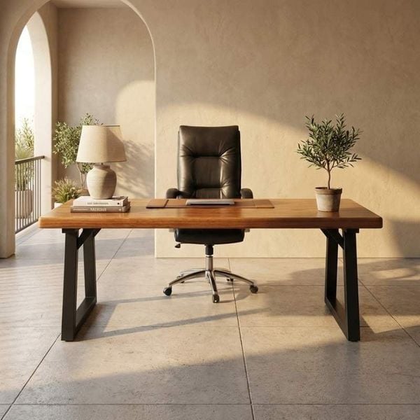 Bàn Văn Phòng Khung Sắt Sơn Tĩnh Điện Mặt Gỗ Công Nghiệp Chống Xước - Nội Thất IGA GM121