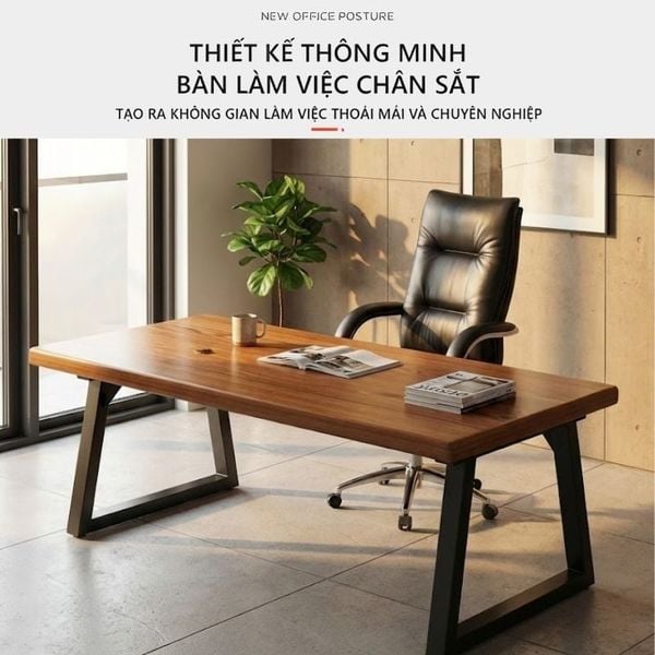 Bàn Văn Phòng Khung Sắt Sơn Tĩnh Điện Mặt Gỗ Công Nghiệp Chống Xước - Nội Thất IGA GM121