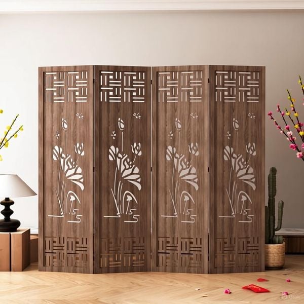 Bình Phong Gỗ MDF Họa Tiết Hoa Sen - GP396