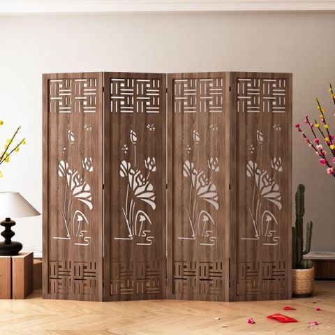 Bình Phong Gỗ MDF Họa Tiết Hoa Sen - GP396