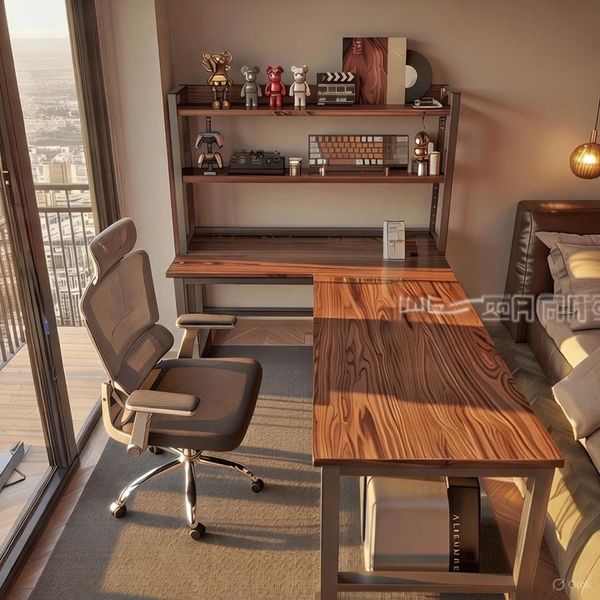 Bàn Học Thông Minh Chữ L Đen Gỗ Óc Chó Hiện Đại IGA - GM126