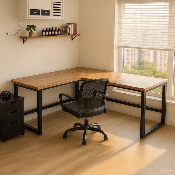 Bàn Học Thông Minh Chữ L Đen Gỗ Óc Chó Hiện Đại IGA - GM126