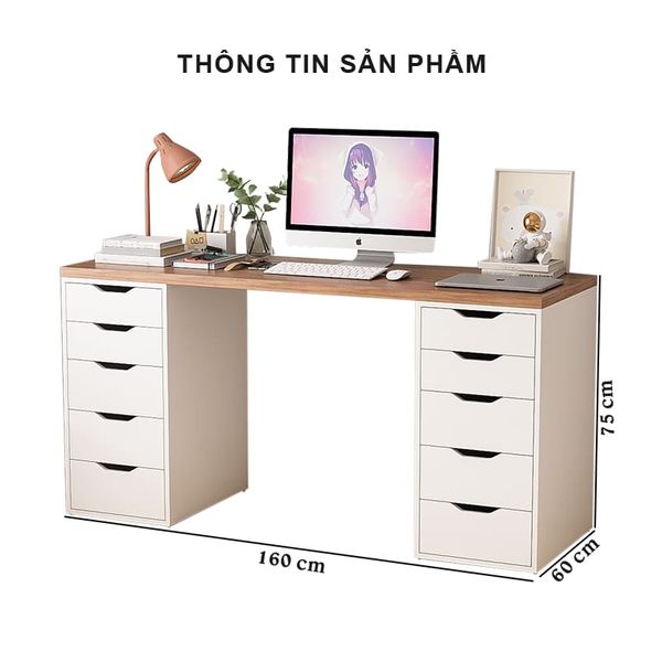 Bàn Làm Việc Kèm 10 Ngăn Kéo Đa Năng Gỗ MDF Cao Cấp GAPI - GP313