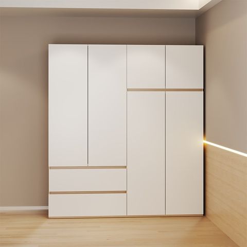 Tủ Quần Áo 4 Cánh To 2 Ngăn Kéo Trắng Vân Gỗ - GP329