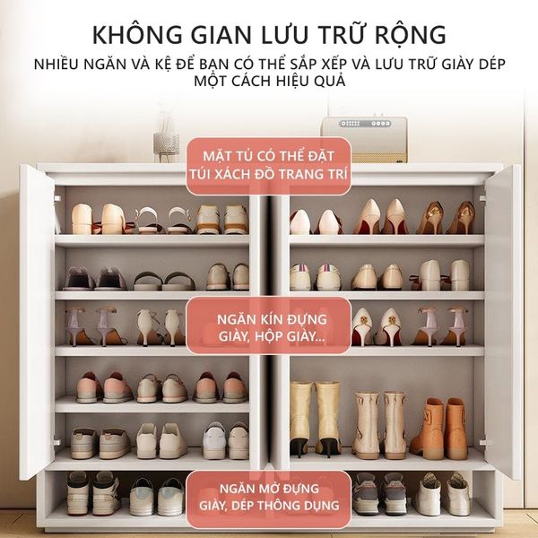Tủ Giày Lớn Gỗ MDF Cánh Mở Trắng Sang Trọng, Hiện Đại GAPI - GP316
