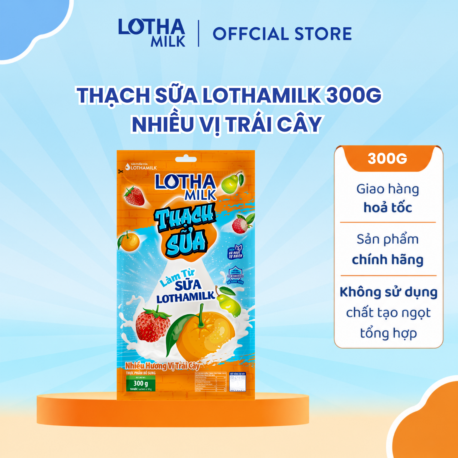  Thạch Sữa Lothamilk Nhiều Hương Vị Trái Cây Túi 300G 